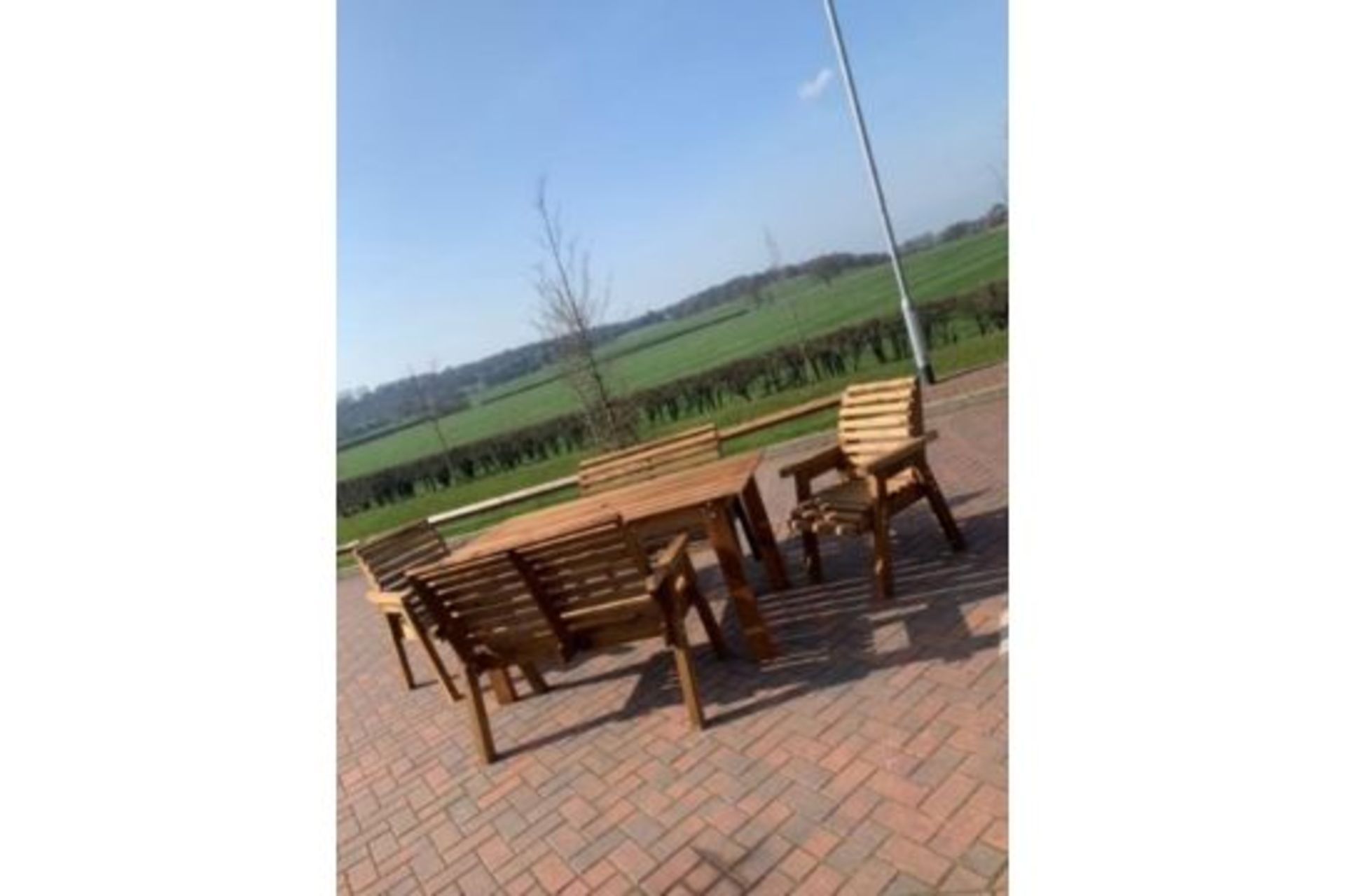 BRAND NEW QUALITY 6 seater handcrafted Garden Furniture set, Large table,2 benches, 2 chairs*NO VAT* - Image 2 of 8