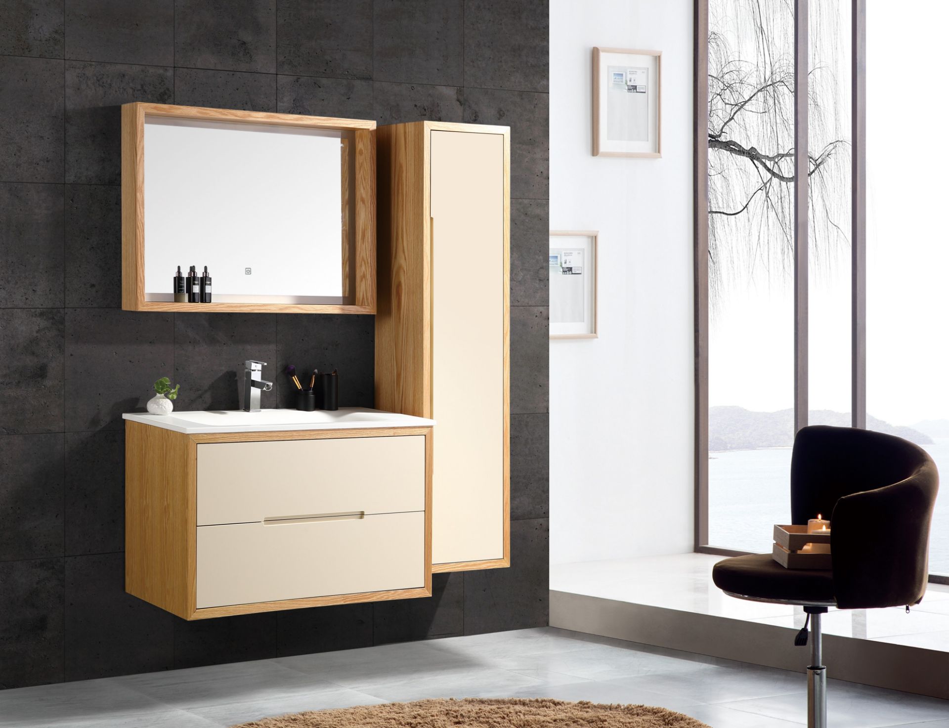 BRAND NEW Complete Vanity Unit Set in Beige with fixtures and fittings RRP £799.99 *NO VAT* - Image 2 of 5
