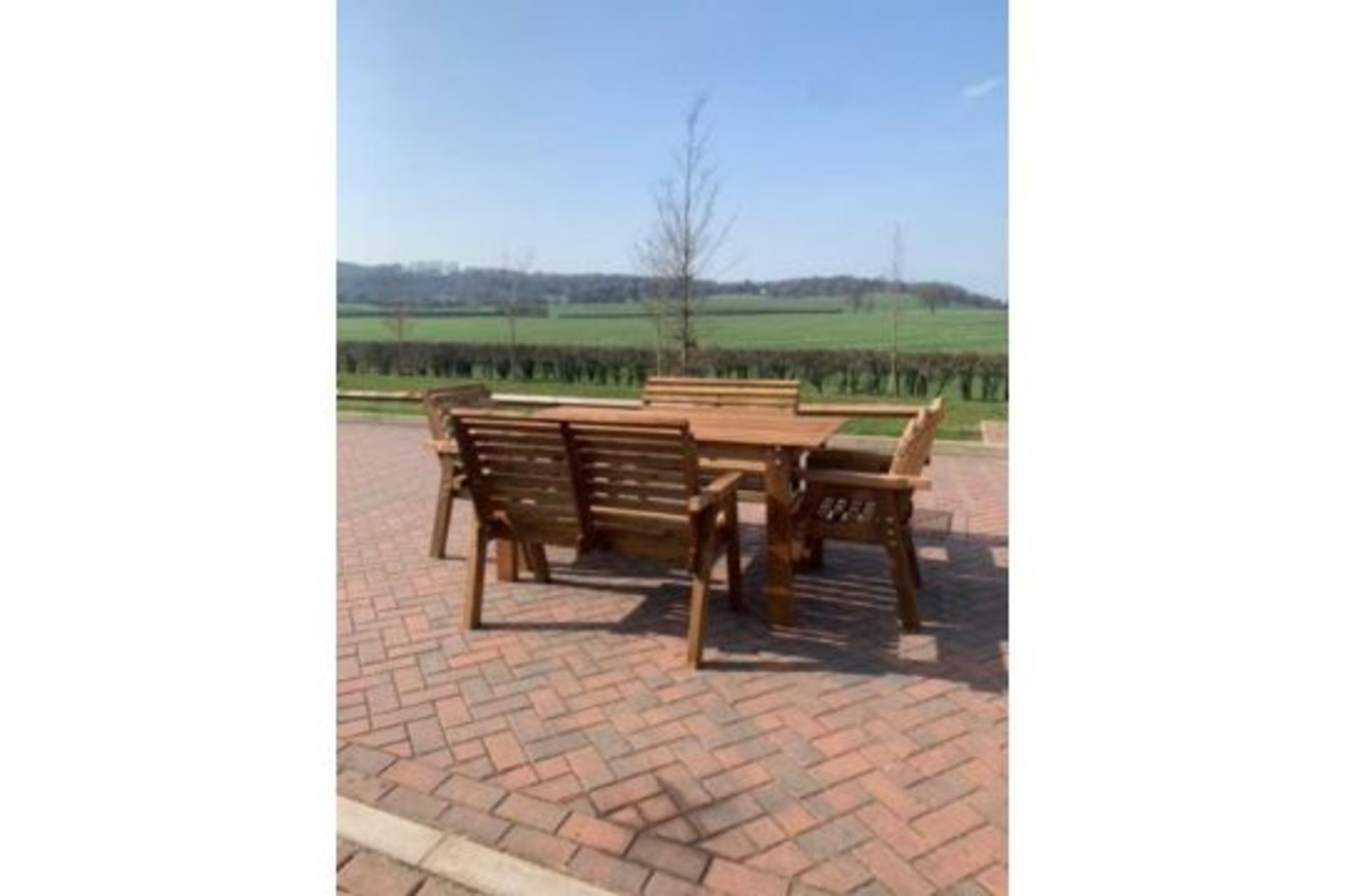 BRAND NEW QUALITY 6 seater handcrafted Garden Furniture set, Large table,2 benches, 2 chairs*NO VAT* - Image 5 of 8