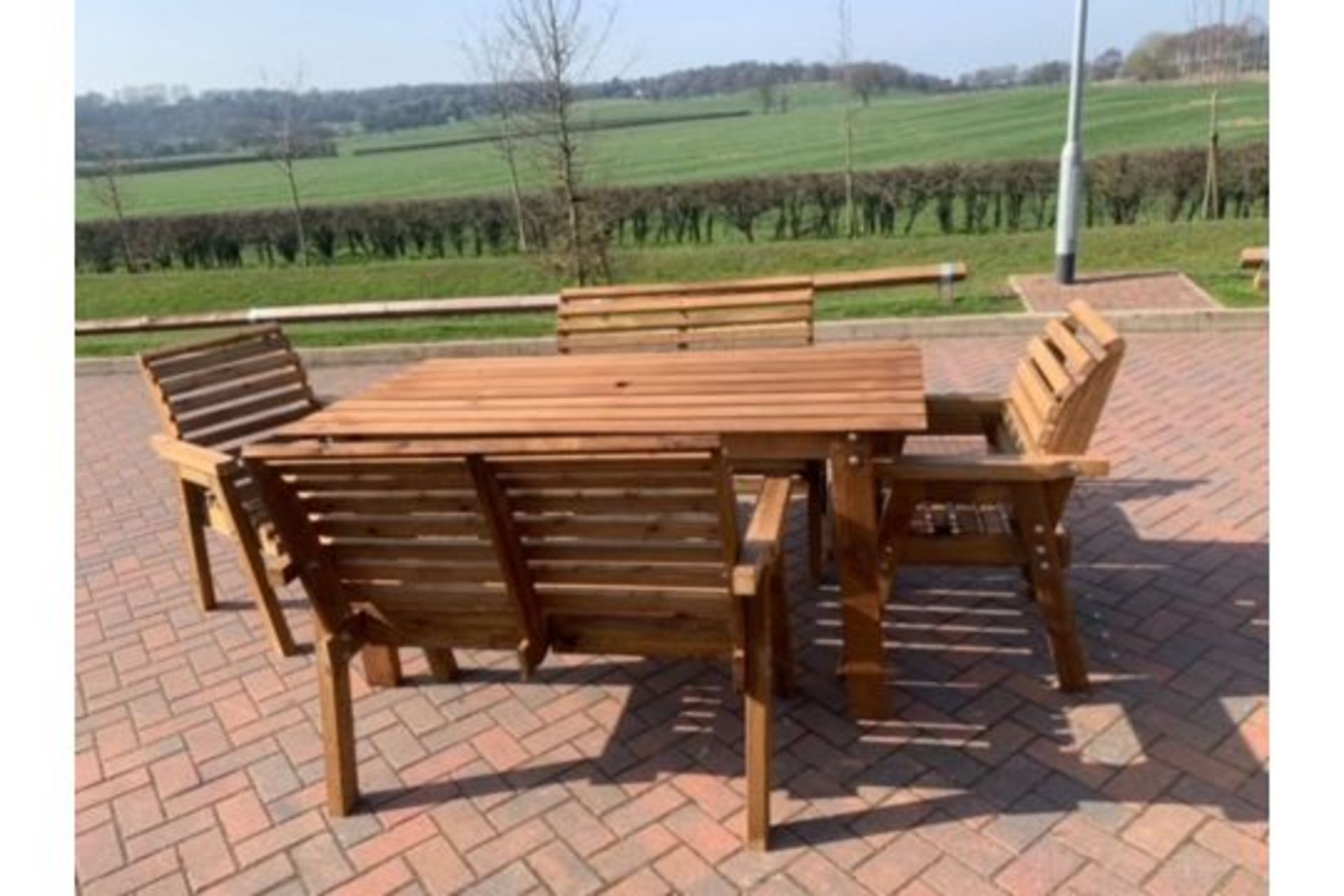 BRAND NEW QUALITY 6 seater handcrafted Garden Furniture set, Large table,2 benches, 2 chairs*NO VAT* - Image 4 of 8