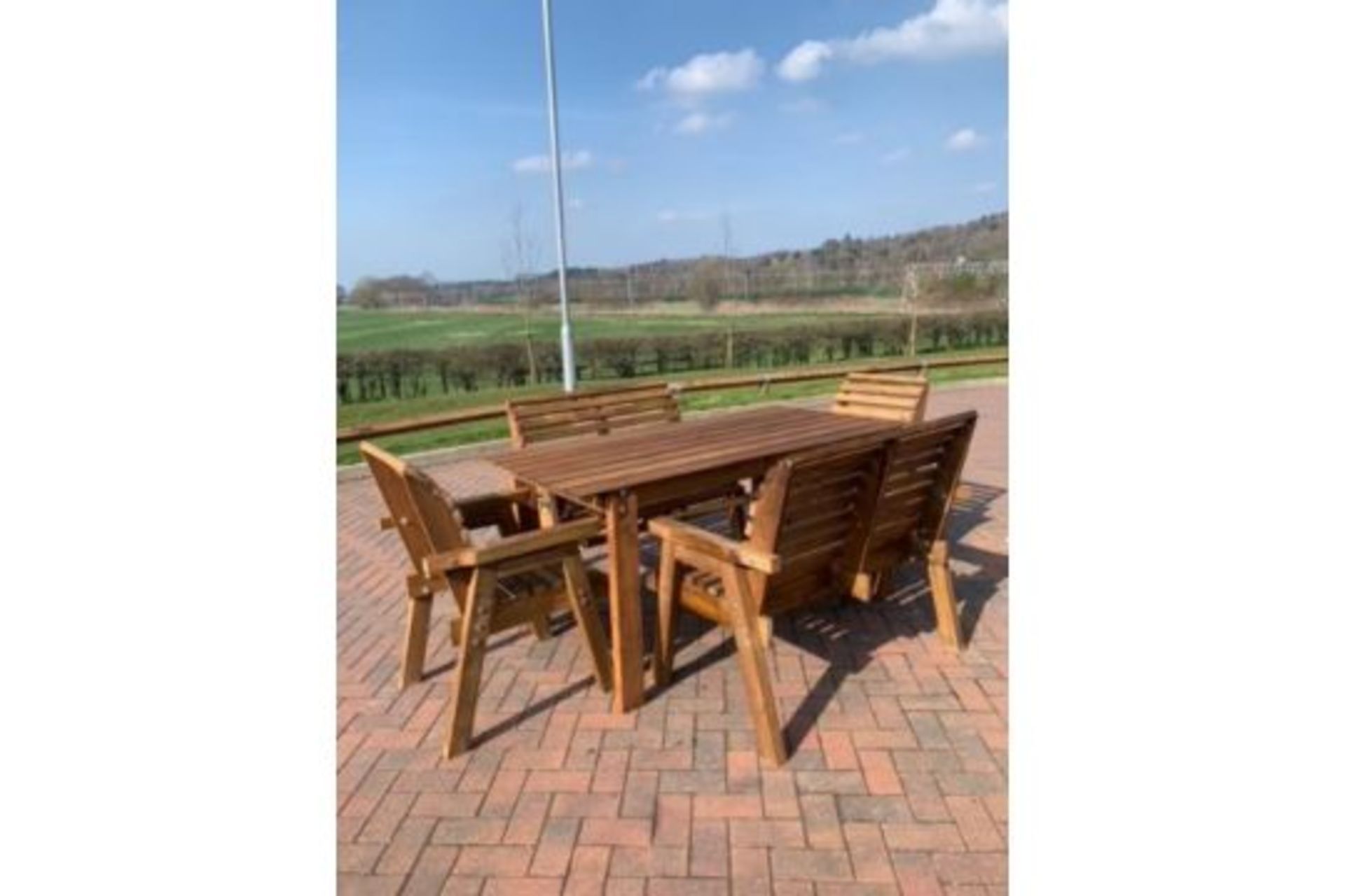 BRAND NEW QUALITY 6 seater handcrafted Garden Furniture set, Large table,2 benches, 2 chairs*NO VAT* - Image 6 of 8