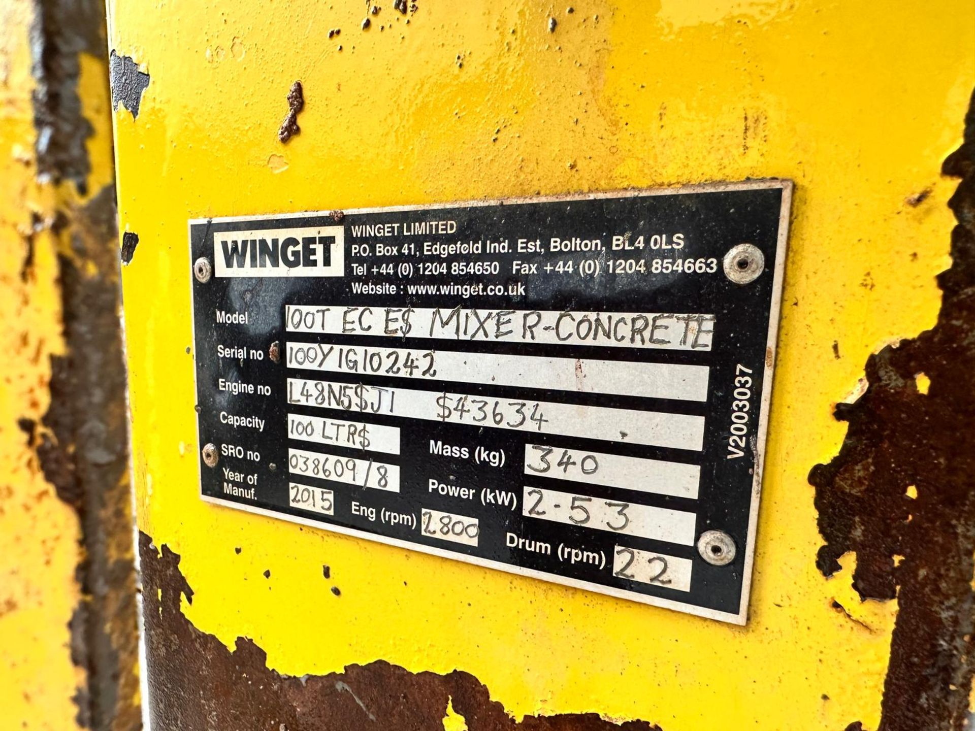 2015 Winget 100T Diesel Cement Mixer, Yanmar Diesel Engine *PLUS VAT* - Bild 7 aus 9