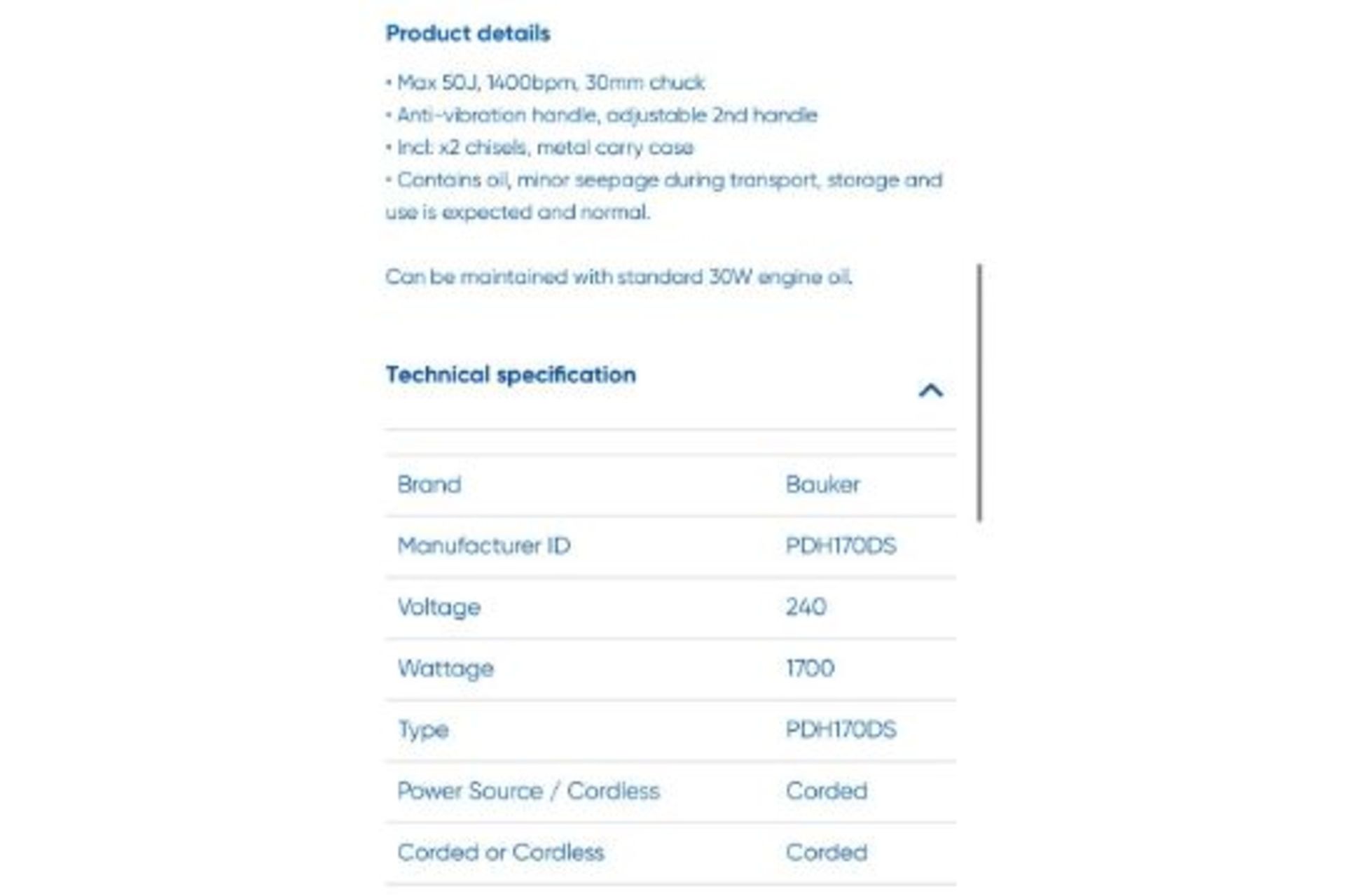 BRAND NEW BAUKER 1700W DEMOLITION HAMMER *PLUS VAT* - Image 10 of 10