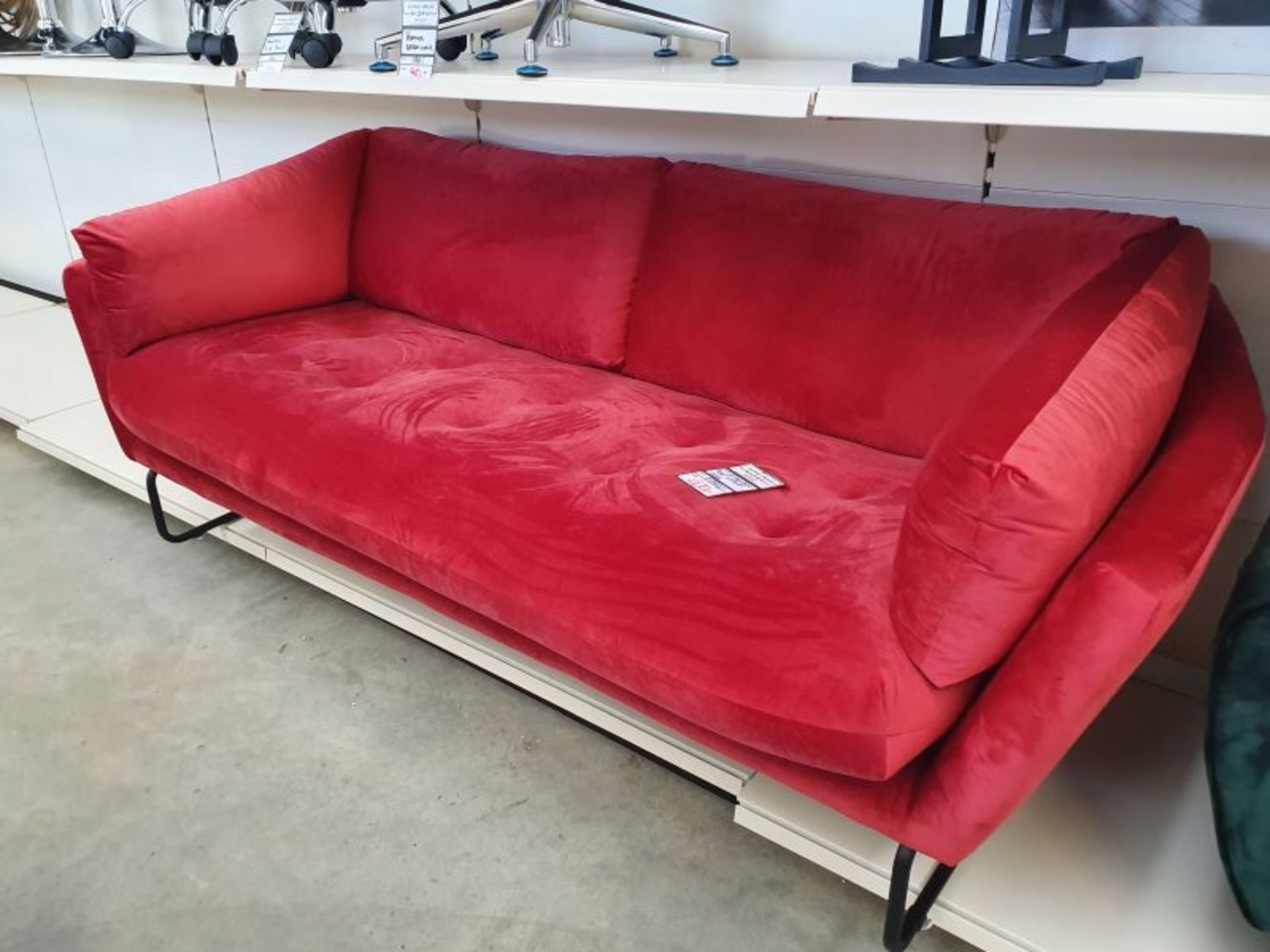 3 SEATER RED VELVET SOFA RRP £1190 *PLUS VAT*