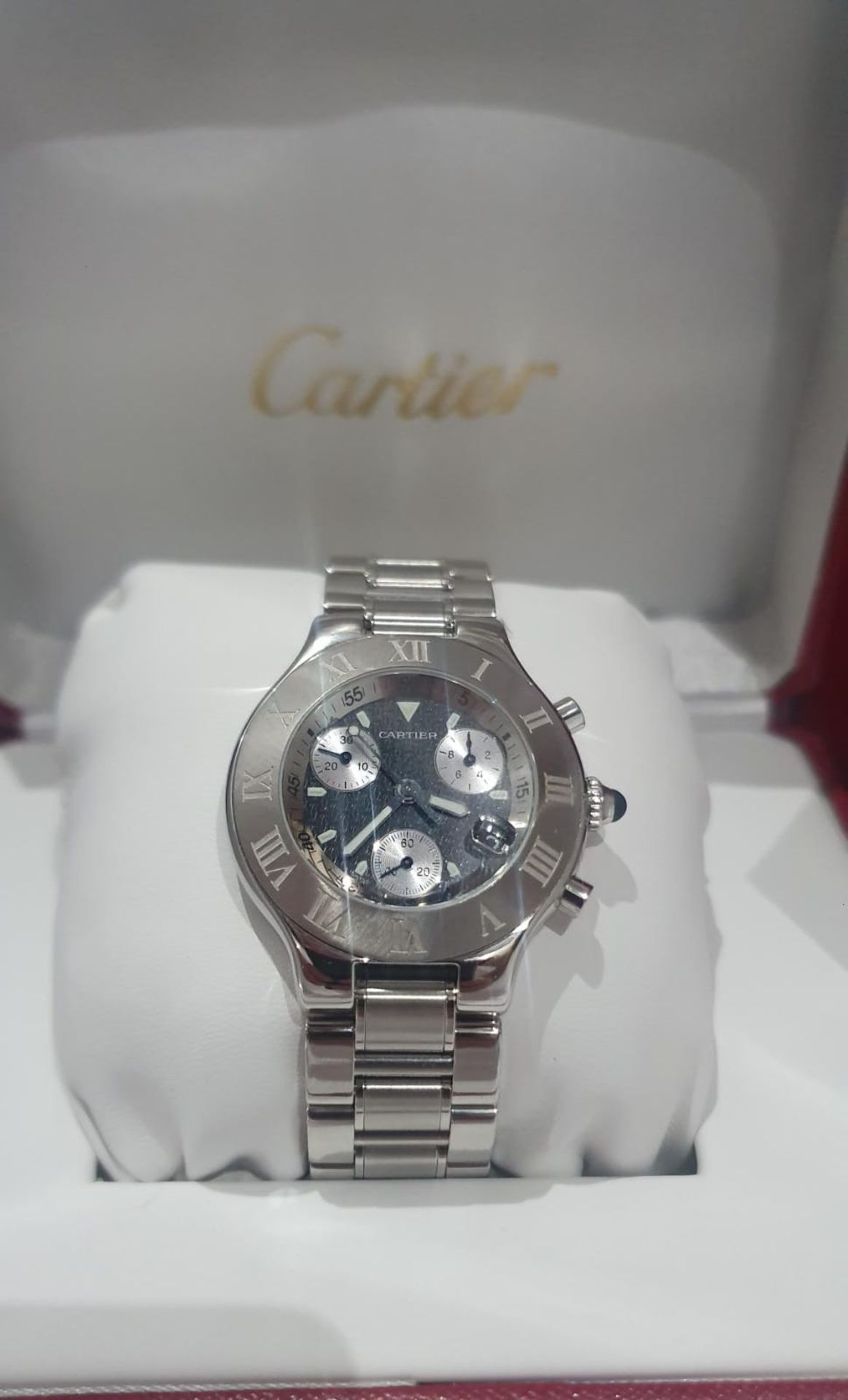 CARTIER CHRONOGRAPH MENS SWISS WATCH, STAINLESS STEEL NO VAT - Image 5 of 10