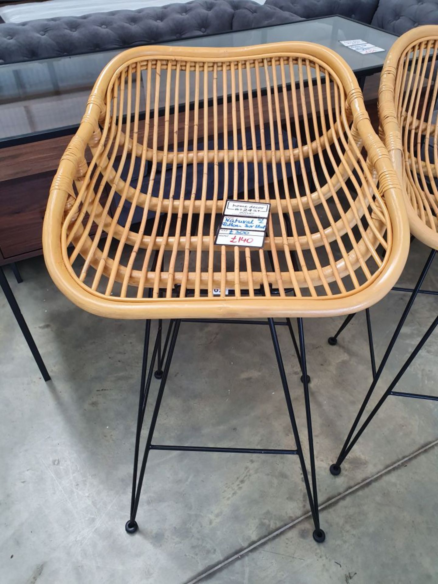 NATURAL RATTAN BAR STOOL SET OF TWO RRP £300 *PLUS VAT* - Image 2 of 2