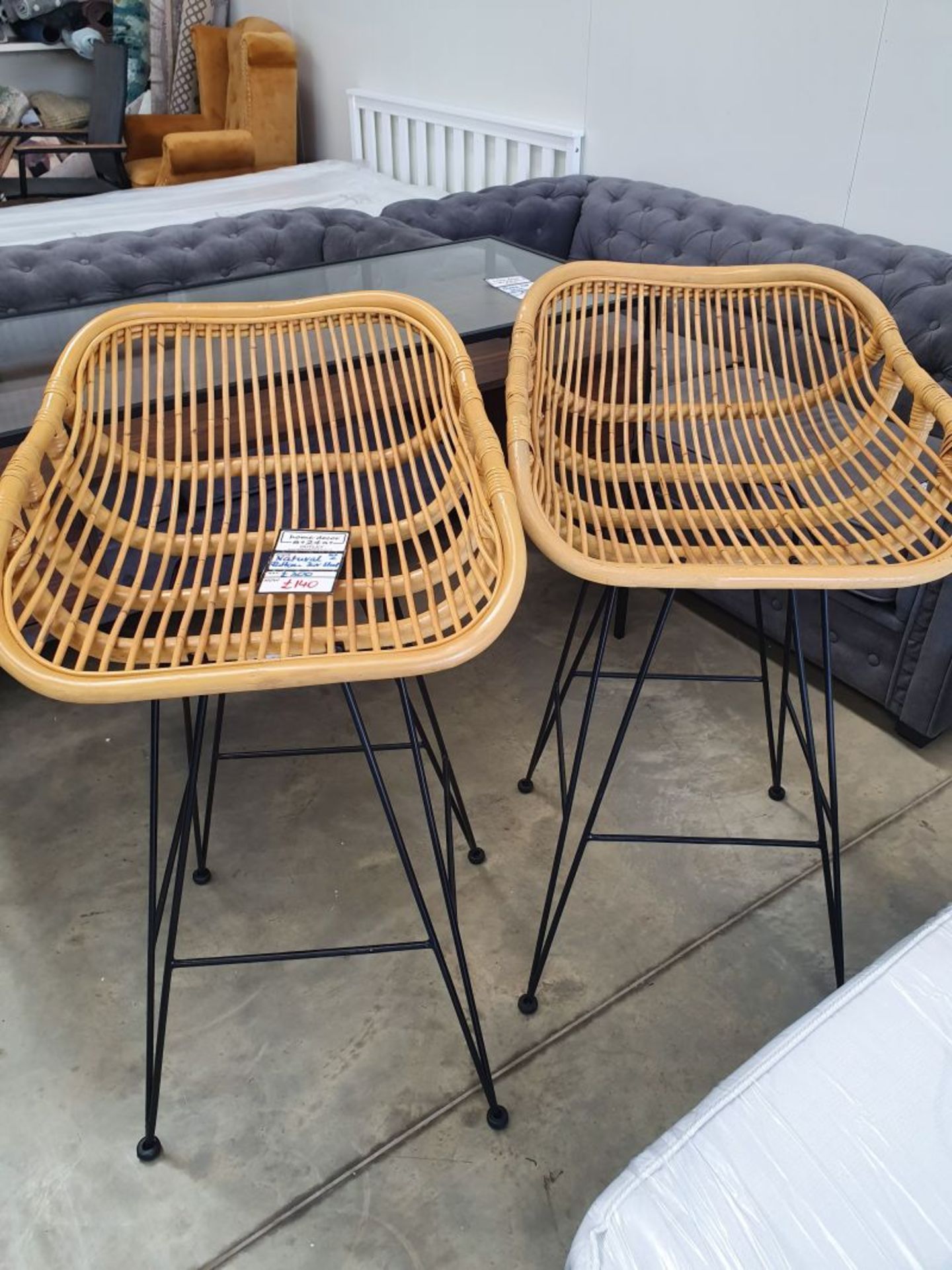 NATURAL RATTAN BAR STOOL SET OF TWO RRP £300 *PLUS VAT*