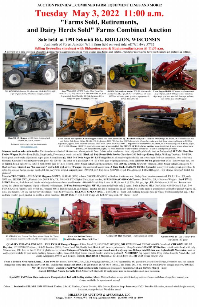 Combined Partial Farm Equipment Lines--- "Farms Sold, Retirements, and Dairy Herds Sold" Farms