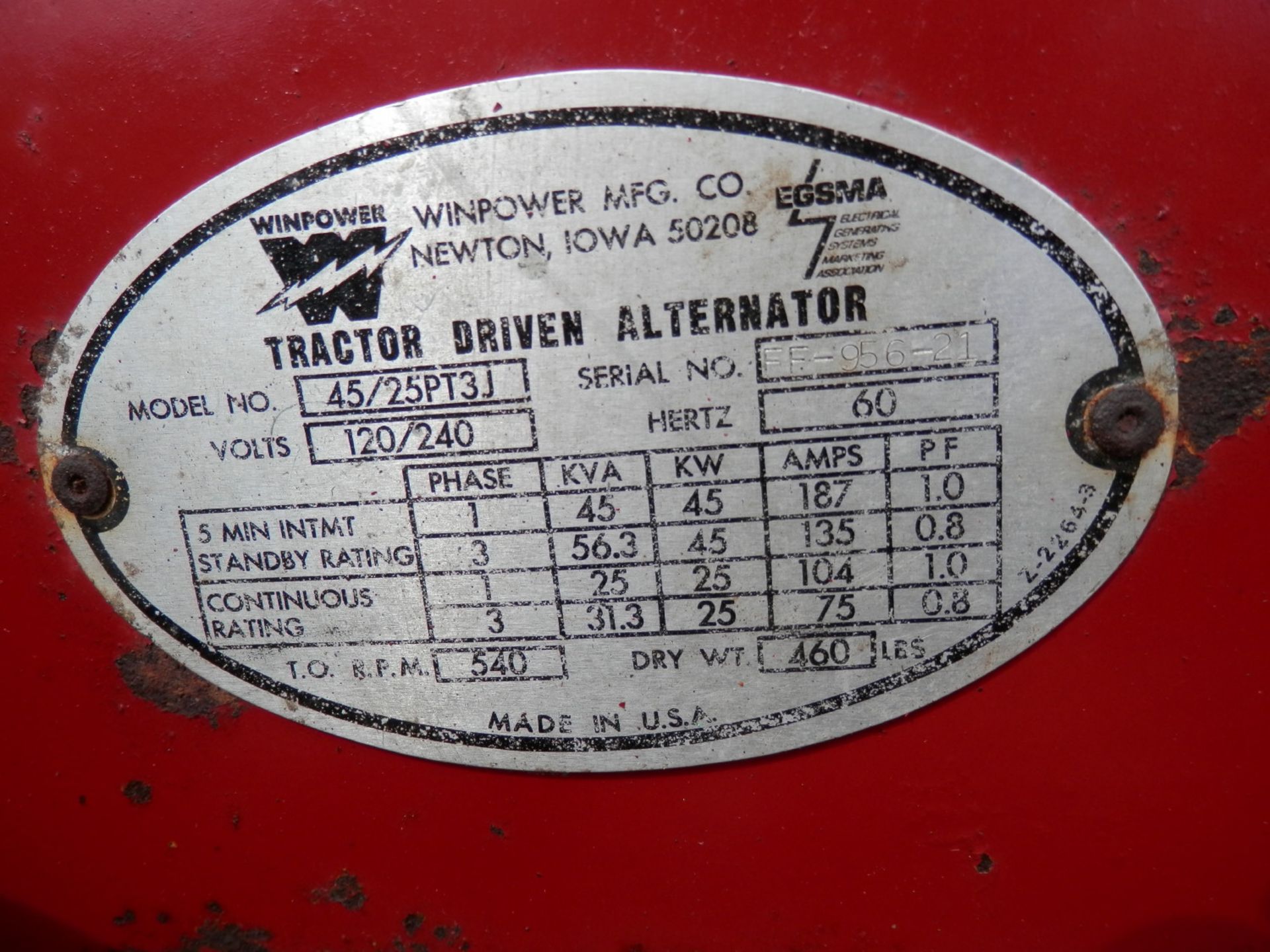 WINPOWER MDL 45/25 PT3 540 PTO GENERATOR - Image 6 of 6