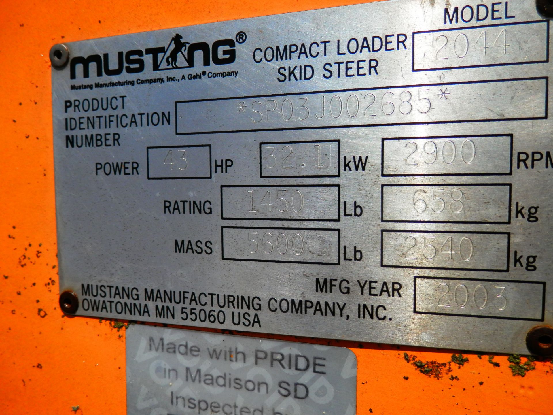 2003 MUSTANG 2044 SKID STEER - Image 10 of 12