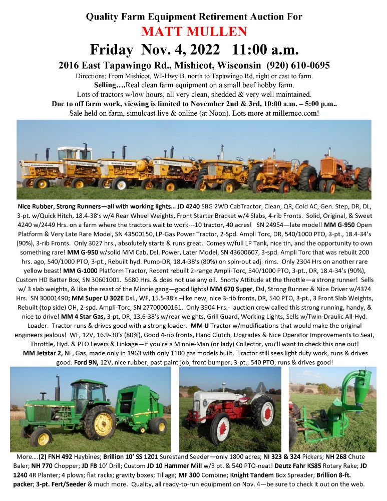 Quality Farm Equipment Retirement Auction - Matthew Mullen