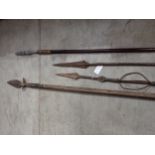 Two Central African Spears, a barbed Spear from Luzon and a Boar Spear