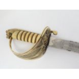 A Royal Navy Officer's Sword with white shagreen effect Sword within leather and brass scabbard