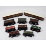 Two unboxed Hornby-Dublo LNER teak Coaches and eight Wagons