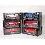 Six boxed Burago 1/18 scale Models including Ferrari GTO, Lamborghini Diablo, Chevrolet Corvette,