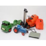 A Crescent diecast Tractor, a Tri-ang diecast Lorry and a Victory battery operated Forklift A/F