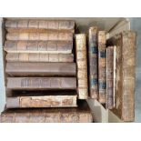 Box of leather bound volumes including Letters from the Mountains, Swift's Works various, British