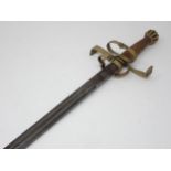 A reproduction Sword in the late Medieval style with brass hilt and leather grip 3ft 7in L