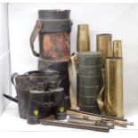 A pair of War Department Binoculars, a leather Shell Carrier A/F, four Shell Cases, two Eastern