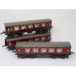 Three unboxed Hornby No.2 L.M.S. Corridor Coaches