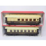 A Hornby 0 gauge No.2 Pullman Coach 'Arcadia' and another 'Zenobia' in replacement box bases