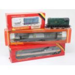 A boxed Hornby 00 gauge Class 58, a boxed Class 47 in Intercity livery and a boxed Class 08 Diesel