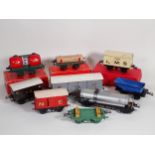 A boxed Hornby 0 gauge Wine Wagon, a boxed No.1 Timber Wagon, an LMS Refrigerator Van in