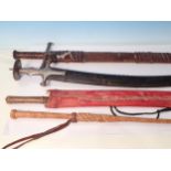 A reproduction Roman Gladius, five Ethnic Swords including Tulwah, Kaskara, and a Camel Whip