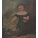 ENGLISH SCHOOL, circa 1830, Portrait of a Young Girl, wearing a green dress, holding a basket, a