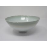 A celadon shaded glazed Bowl with fluted edge on a pedestal foot 7 1/2in D