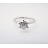 A Diamond single stone Ring claw-set brilliant-cut stone, 1.01cts, in 18ct white gold, ring size