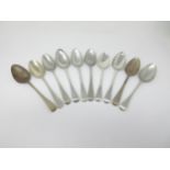 Ten Georgian and Wm IV silver Dessert Spoons, old English pattern, various dates including London