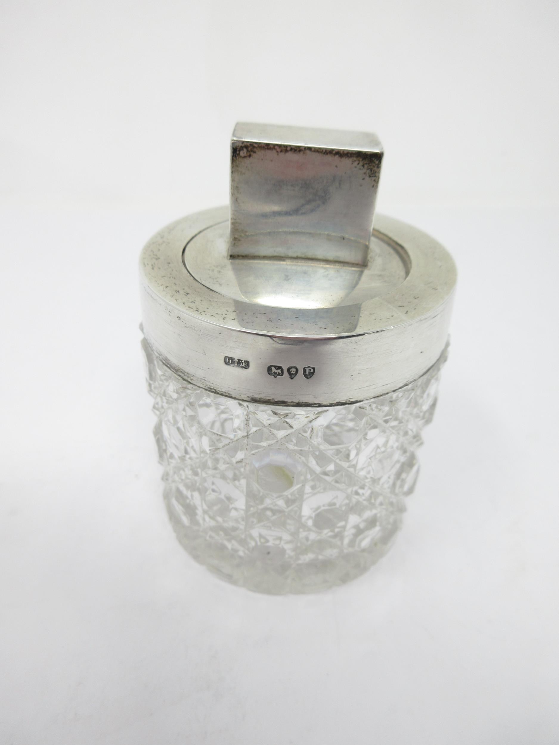 A Victorian silver mounted and lidded circular cut glass Jar, London 1890 - Image 2 of 2