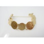 A South African coin Bracelet consisting of two 1 pond and five 1/2 pond coins with links between,