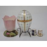 A Royal Worcester Posy Vase, pink tulip on rustic base, patt. No.3204, two Royal Worcester