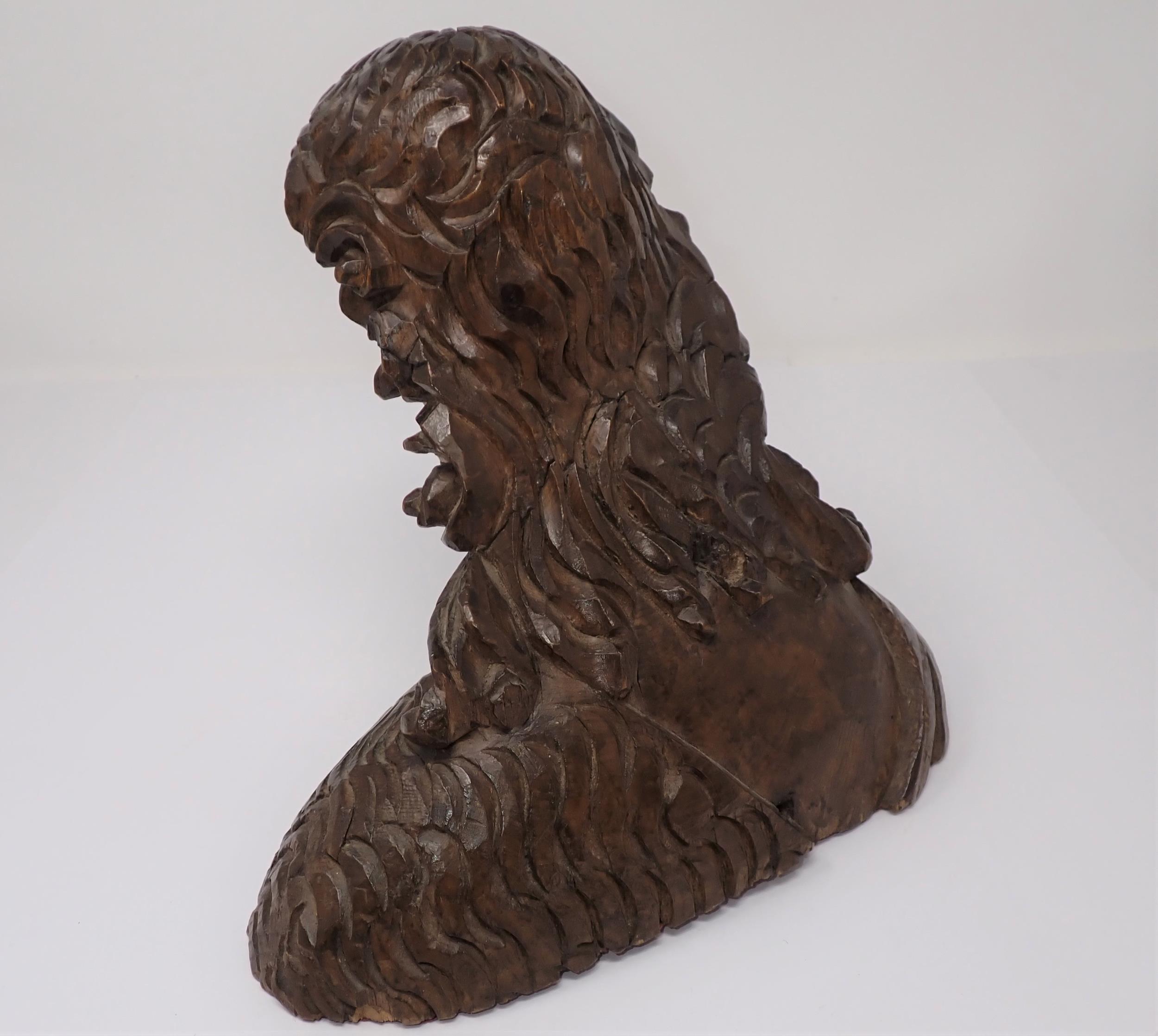 A finely carved wooden Bust, possibly of John the Baptist, with fleece over right shoulder, possibly - Image 3 of 4