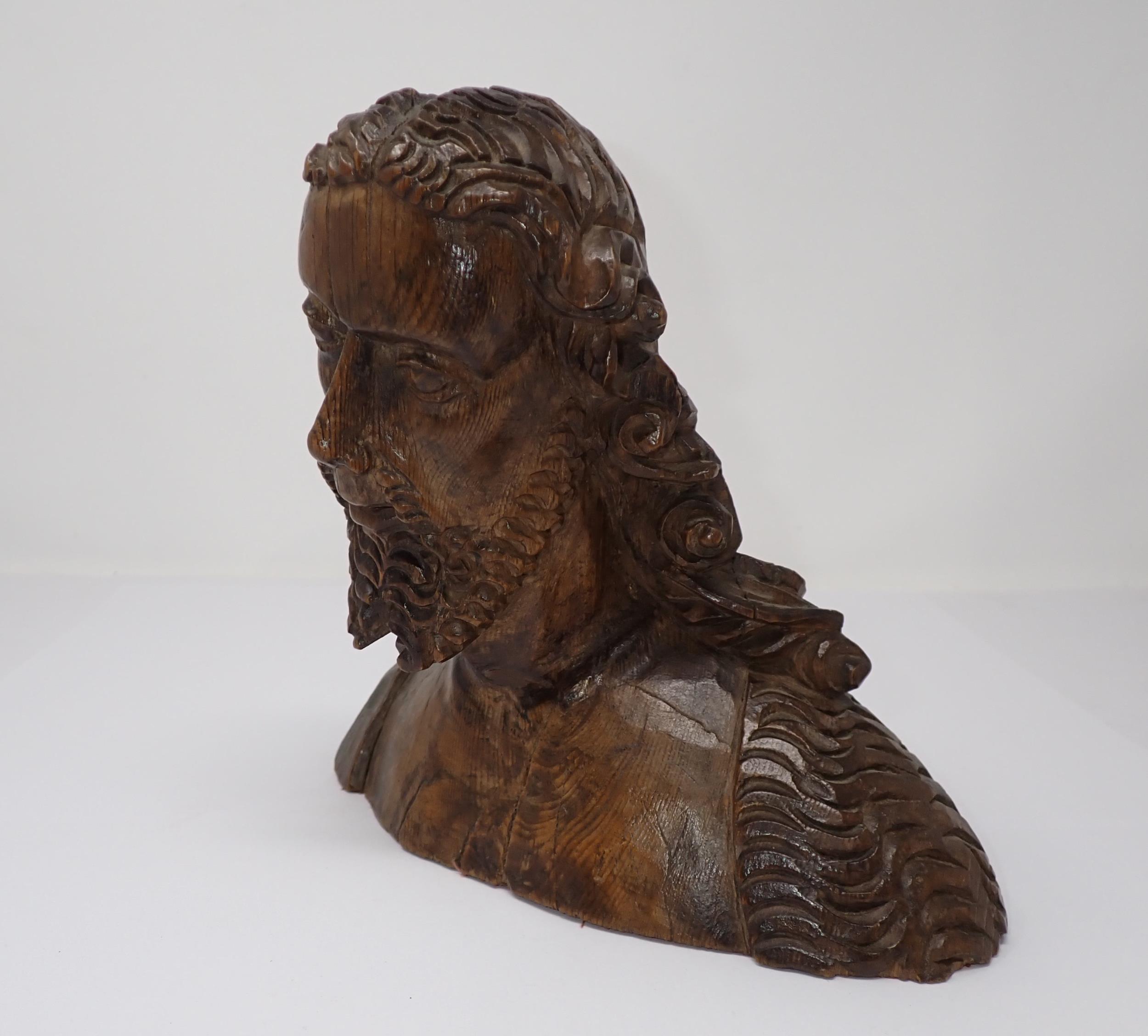 A finely carved wooden Bust, possibly of John the Baptist, with fleece over right shoulder, possibly - Image 2 of 4