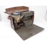 An early 20th Century leather cased Picnic Set stamped Drew & Sons patent including kettle, on