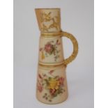 A Royal Worcester blush ivory tapering Jug with gilt bound handle, moulded and painted flowers,