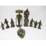 Six small Tibetan type bronze Figures, 3-4in, and three other Figures