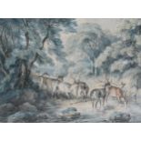 SAMUEL HOWITT (1765-1822) Deer watering at a stream, signed and dated 1792, watercolour, 8 x 10¼ in