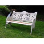 A Coalbrookdale cast iron Garden Bench with arched top and pierced back with chestnut design,