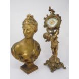 A bronze Bust of a young lady titled on base 'Diane Dehoudon' and a cast Figure of a winged cherub