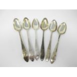 Six George III Irish silver Dessert Spoons, old English pattern engraved crest and initials,