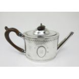A George III silver Teapot of oval form with cartouches engraved initial B, London 1786, maker: