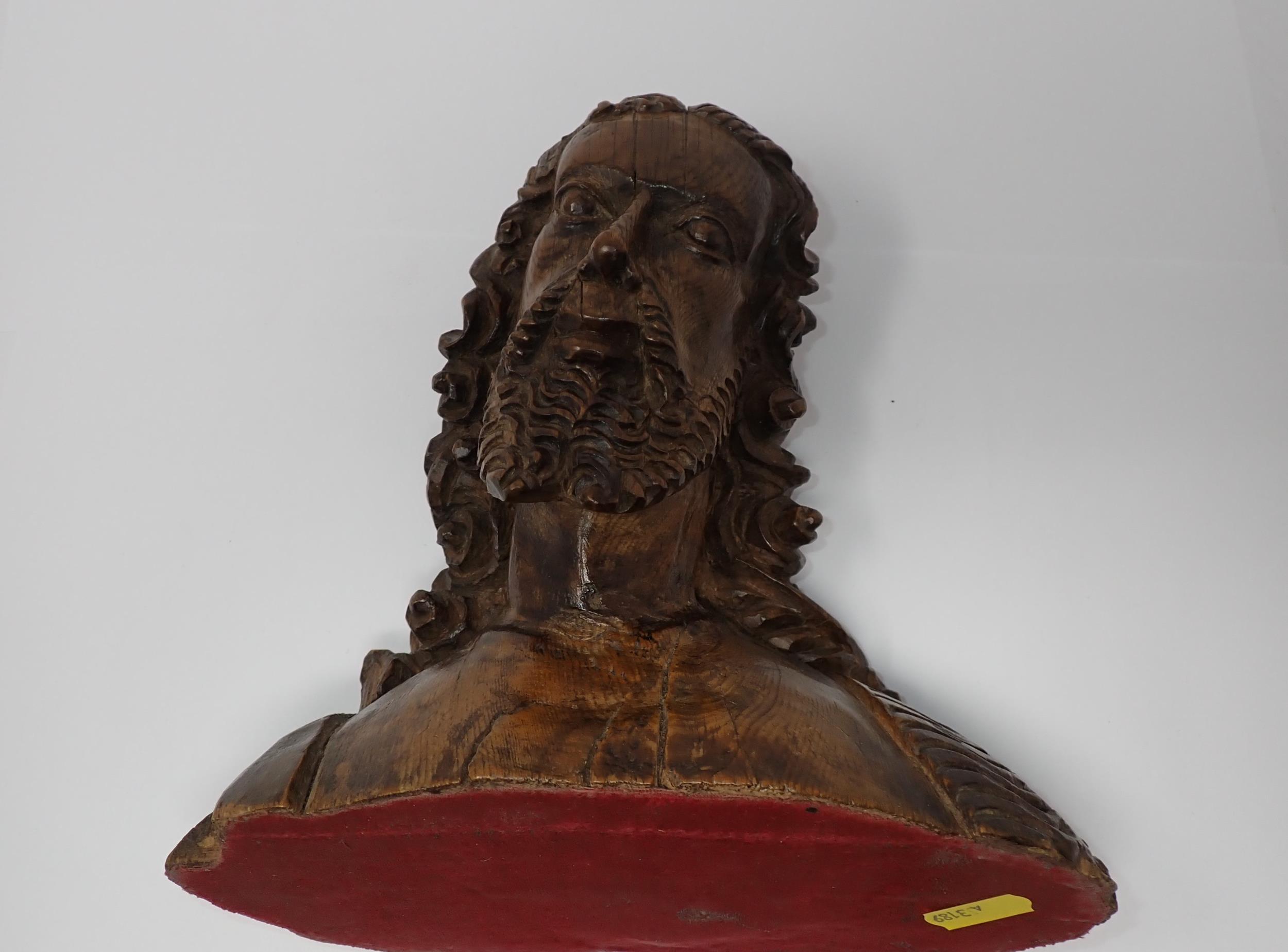 A finely carved wooden Bust, possibly of John the Baptist, with fleece over right shoulder, possibly - Image 4 of 4