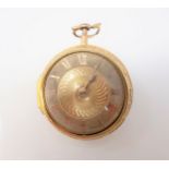 An early 19th Century Irish gold pair cased key wind Pocket Watch the dial with roman numerals and
