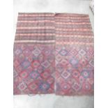 A pair of Kurdish flat woven brocade Tent Hangings with snow flake, diamond and latch hook motifs in
