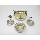 Two Continental silver Dishes with leaf handles, small Continental Bowl, plated Bowl with dragon