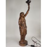 A large cast metal female Figure holding a torch with bronze effect finish, 2ft 10in H
